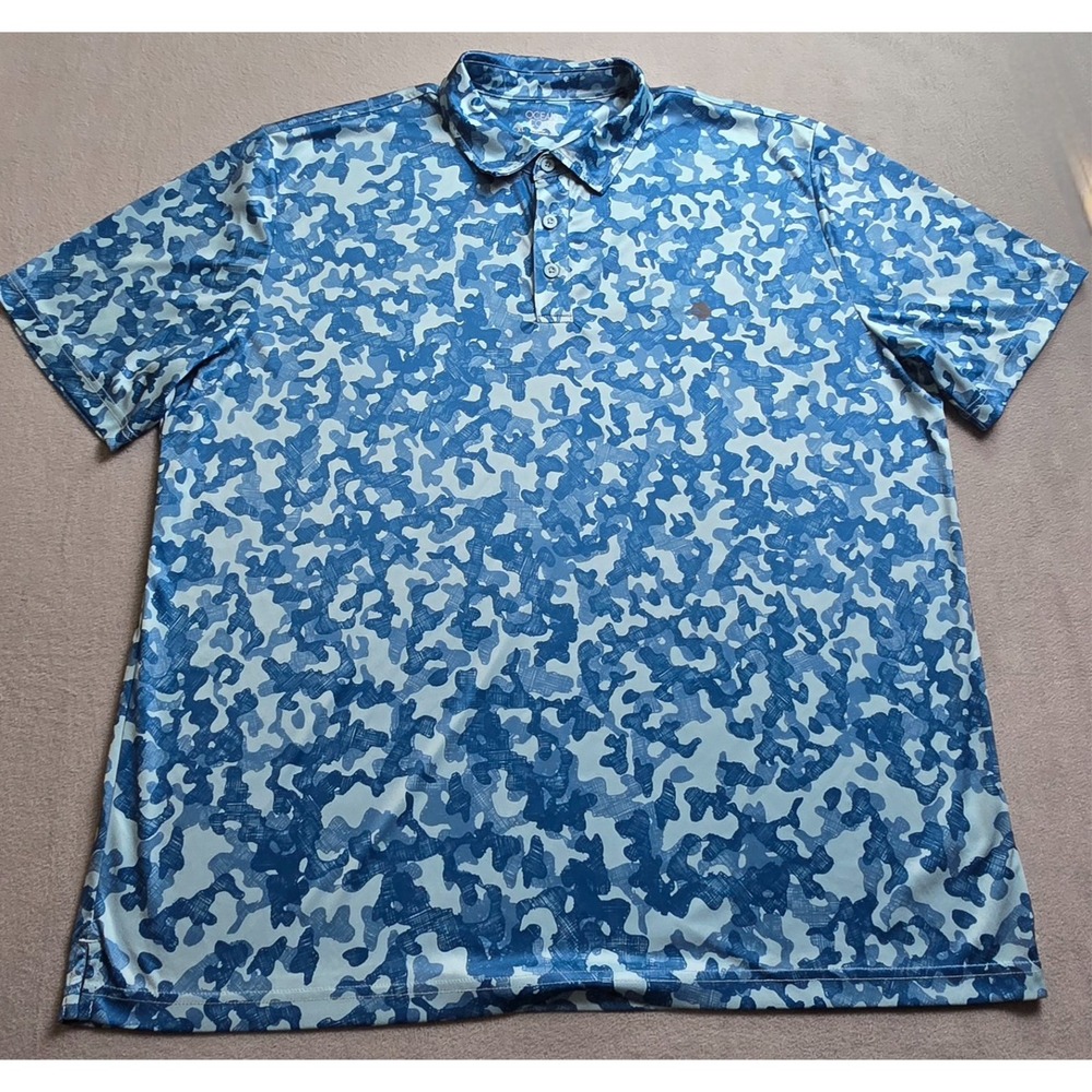 Ocean‎ + Coast Shirt Mens Size X Large Turquoise Tiny Camo Tropical Fishing Polo